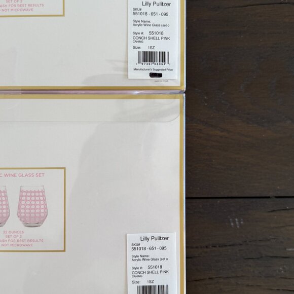 Lilly Pulitzer Stemless Plastic Pink Cane Wine Glass Set of 4 - Picture 3 of 3